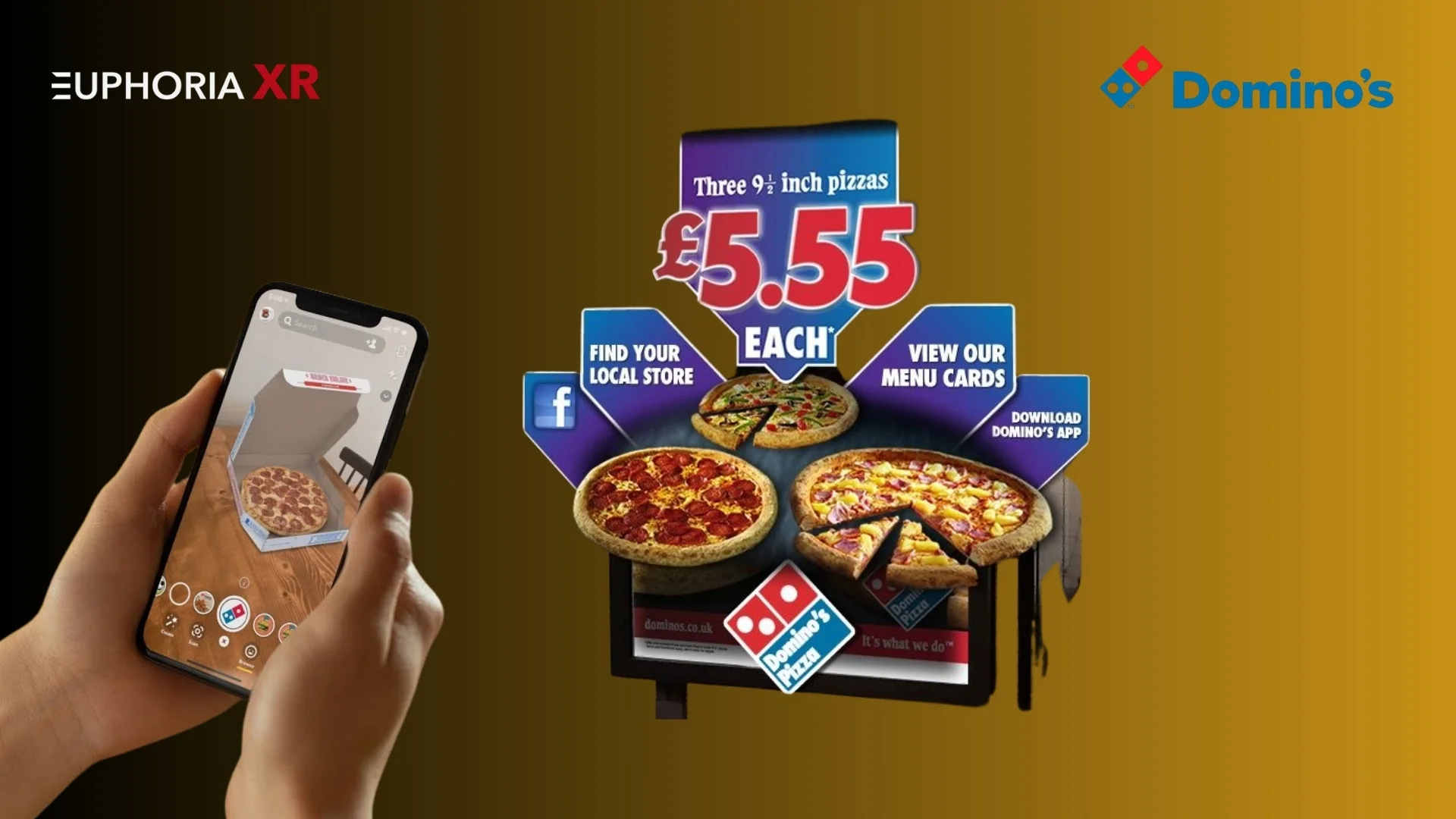 Augmented Reality (AR) in Social Media: A Complete Guide 7 Dominos Augmented Reality Pizza Filter - Euphoria XR