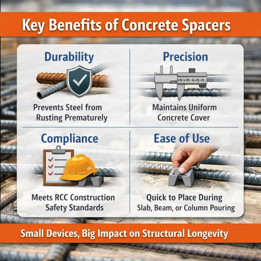 Concrete spacer: why it’s essential in rcc construction 1 Key benefits of concrete spacers in construction era - gharhub