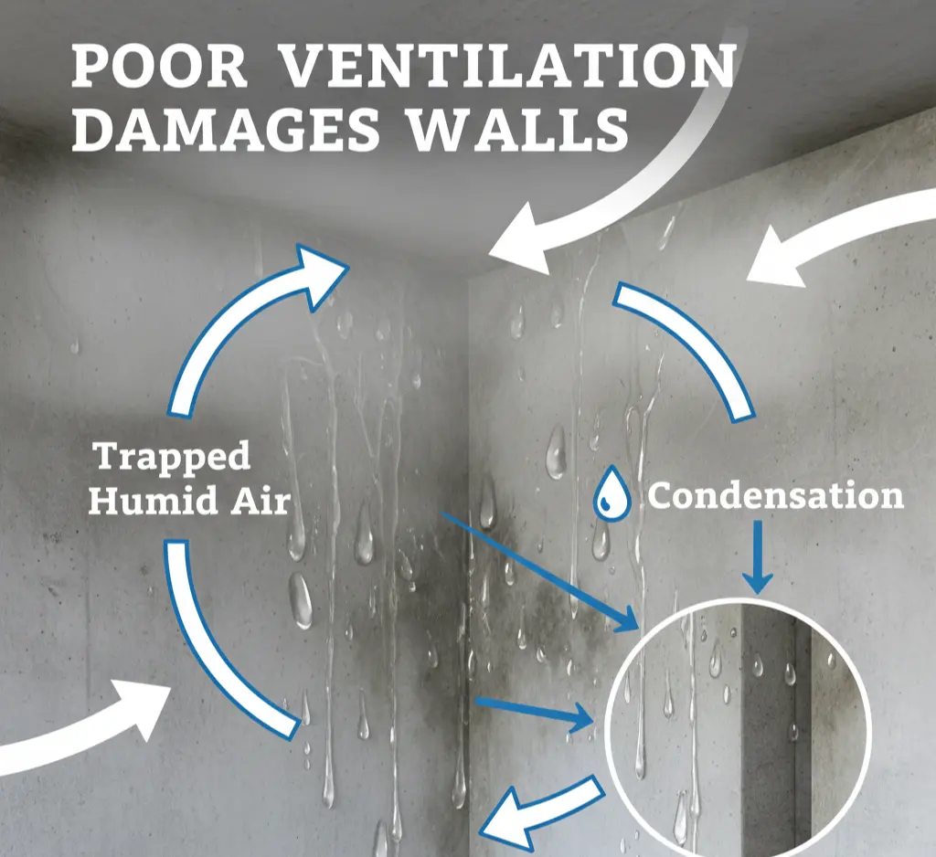 How poor ventilation damages walls and roofs in pakistani homes 2 How poor ventilation leads to damp walls - gharhub